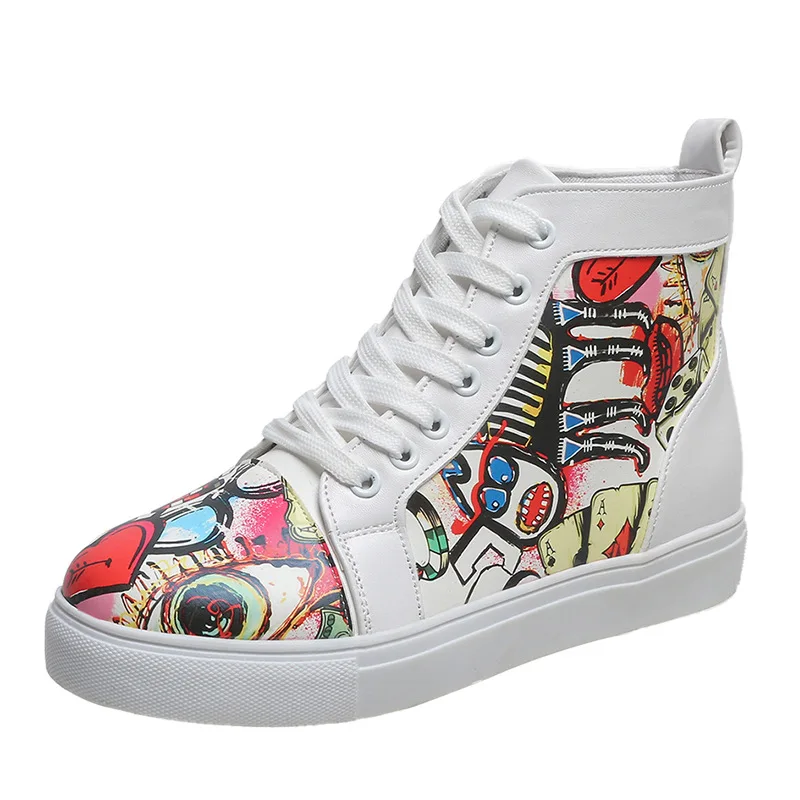 2022 Women High Top Casual Single Shoes Colour Printing Plus Size Women Shoes 43 Woman Vulcanize Shoes Zapatos De Mujer Lace