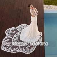 herburnl mermaid princess lace up backless customized tulle wedding dress 2022 floor length lace apliques robe de mari%c3%a9e