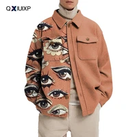 qxiuixp 2022 men casual high street fashion abstract line shirt jacket meens lapel trend printed jacket autumn plus size coat