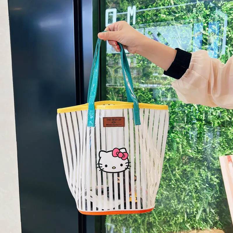 

Casual Cute Cartoon Transparent Bag Beach Bag Gel Bag PVC Waterproof Portable Shoulder Bag Girl Heart Student