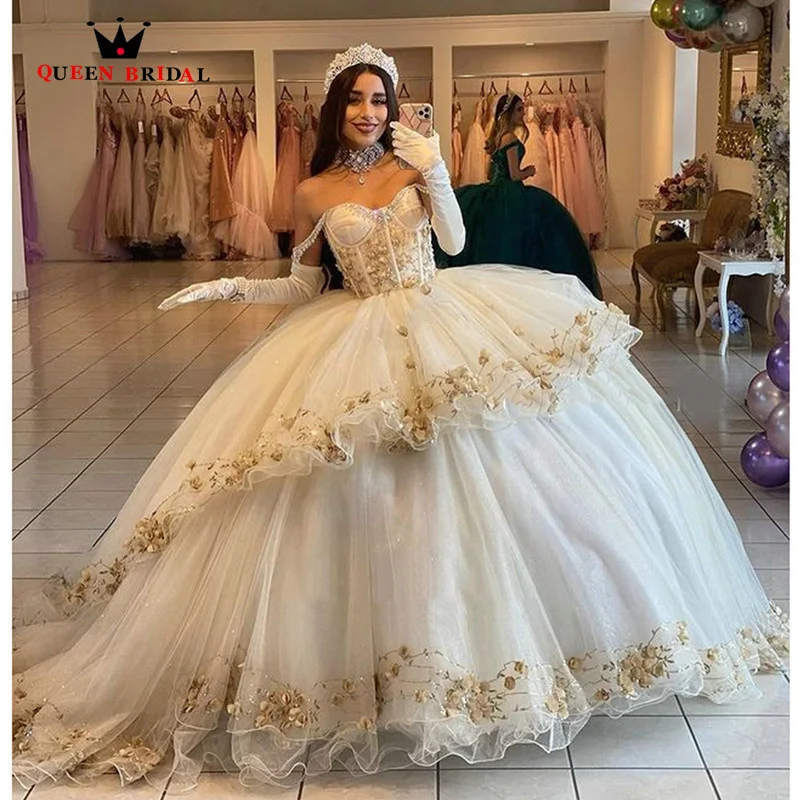 2023 розовые платья Quinceanera с открытыми плечами Тюлевое милое платье аппликацией