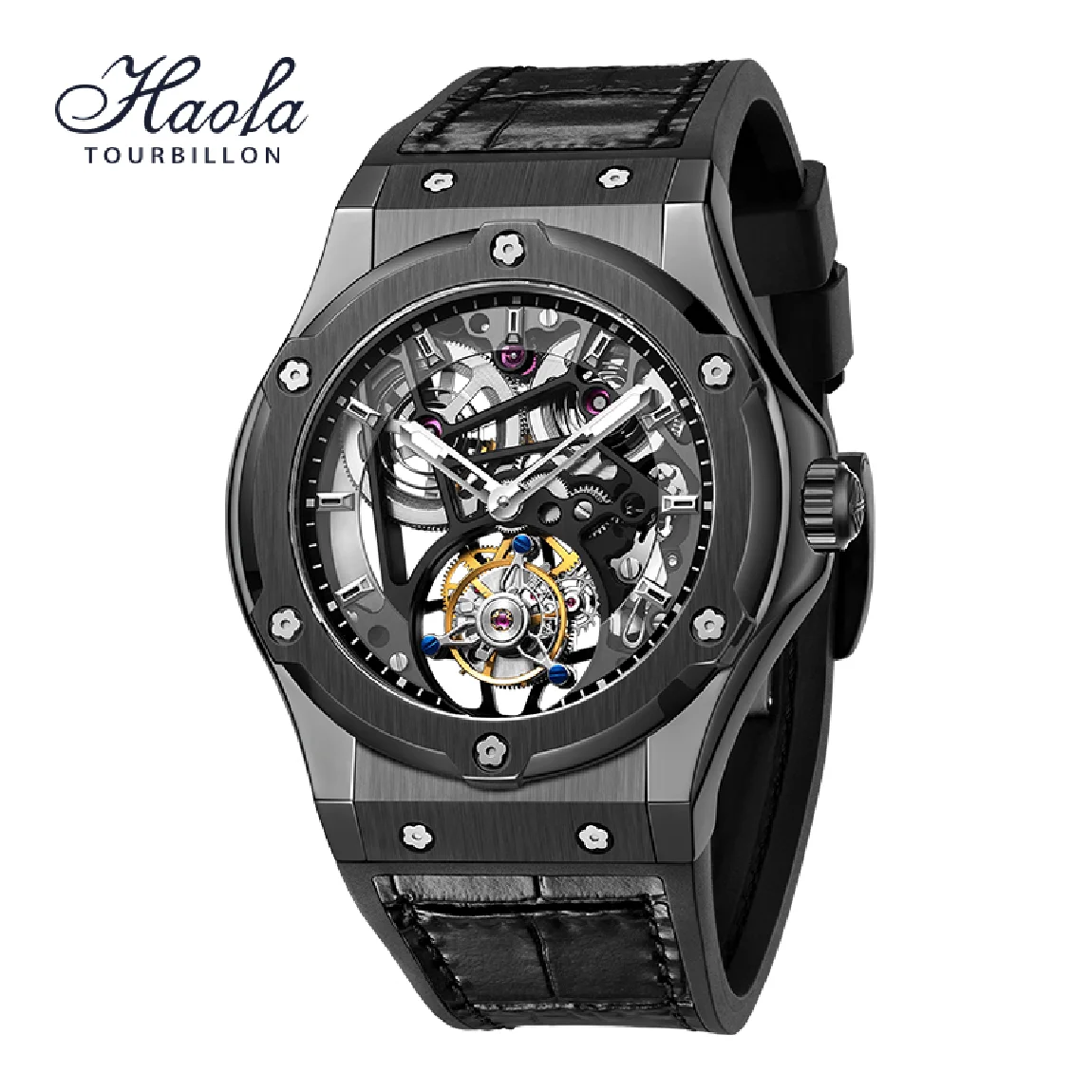 

HAOFA Luxury Top Skeleton Tourbillon Movement Watch For Men Mechanical Sapphire Manual Tourbillon Wristwatches montre homme 1917