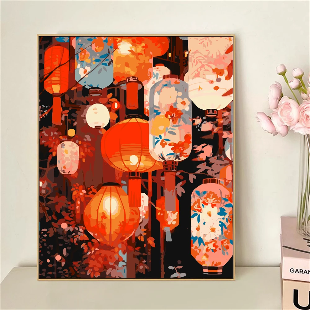 Картина по номерам для взрослых набор сделай сам с подвесными фонарями картина