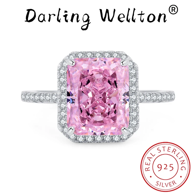 

Classic Pink Square Moissanite Ice Cut Diamond Couple Ring For Women Original Genuine Sterling Silver Valentine Gift Jewelry