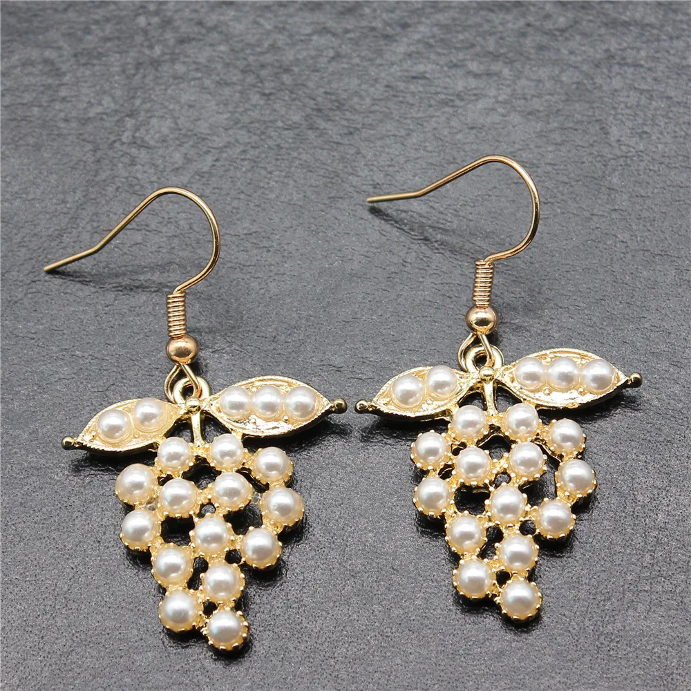 

Fashion Handmade Simple Design KC Gold Color Grape Pendant Earrings Women Vintage Drop Earrings