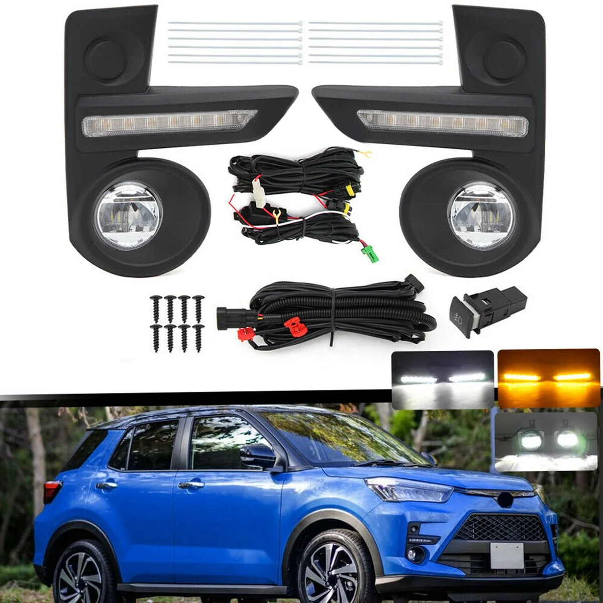 

1 Set Hot Sales ABS Car Daylight Daytime Running Light LED DRL Fog Light Assembly for Toyota Raize 2020