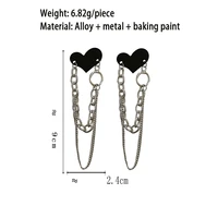s925 silver needle stud earrings for women hip hop popular black love heart chains sweet cool new jewelry korean fashion