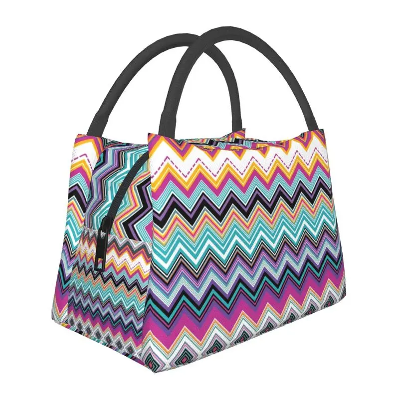 

Цветная изолированная сумка-тоут с зигзагообразным слоем для ланча, богемный Камуфляжный современный термоохладитель, коробка для бенто для кемпинга и путешествий