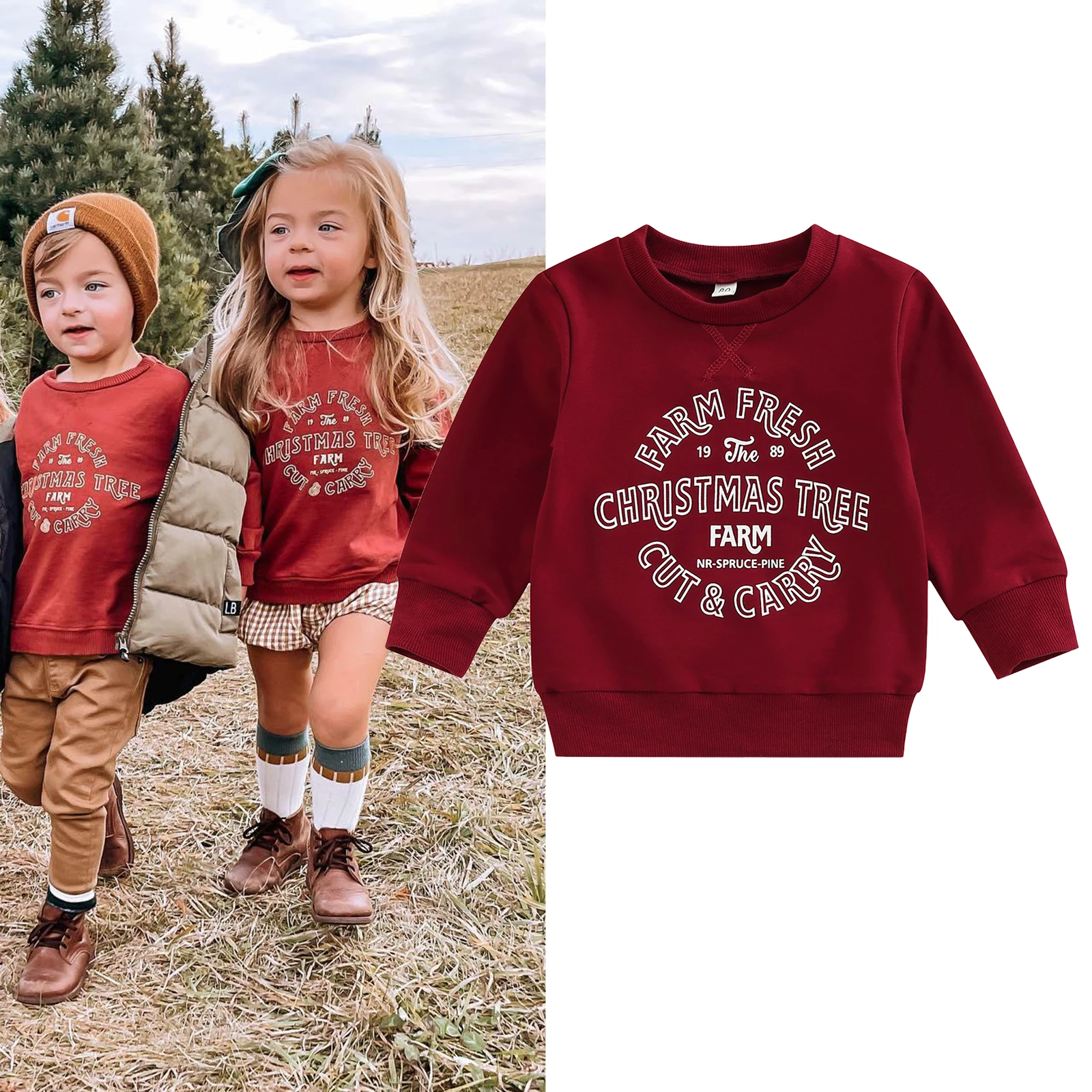 

0-6Y Christmas Baby Girls Boys Sweatshirt T Shirts Xmas Letter Printed Long Sleeve Pullover Tops
