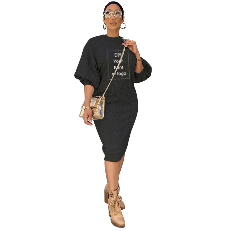 

Повседневное осеннее платье-свитшот с длинным рукавом и круглым вырезом