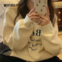 sudadera mujer autumn casual loose round long sleeve fleece hoodies con capucha embroidered letter sweatshirt women tops