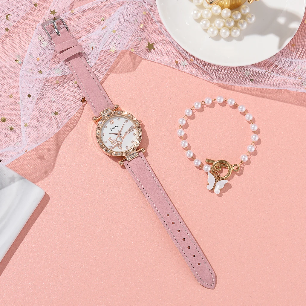 Female 2022 New Luxury Ladies Watch Bracelet Set Quartz Wristwatch 2 PCS Set Women Watch Clock Gift Leather Strap Reloj Mujer
