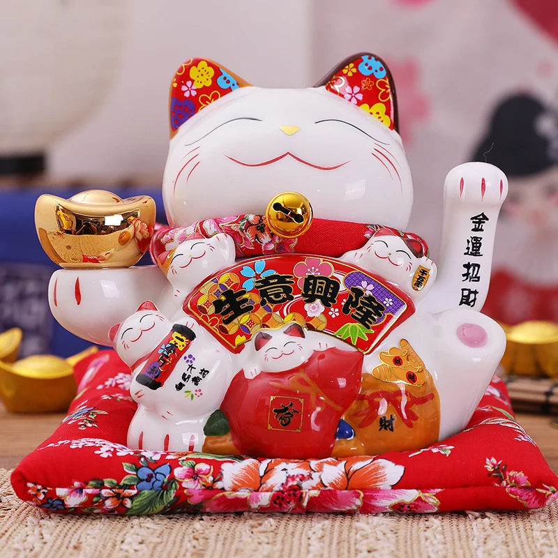 

7.5inch Ceramic Beckoning Cat Maneki Neko Ornament Feng Shui Decoration Swing Lucky Cat