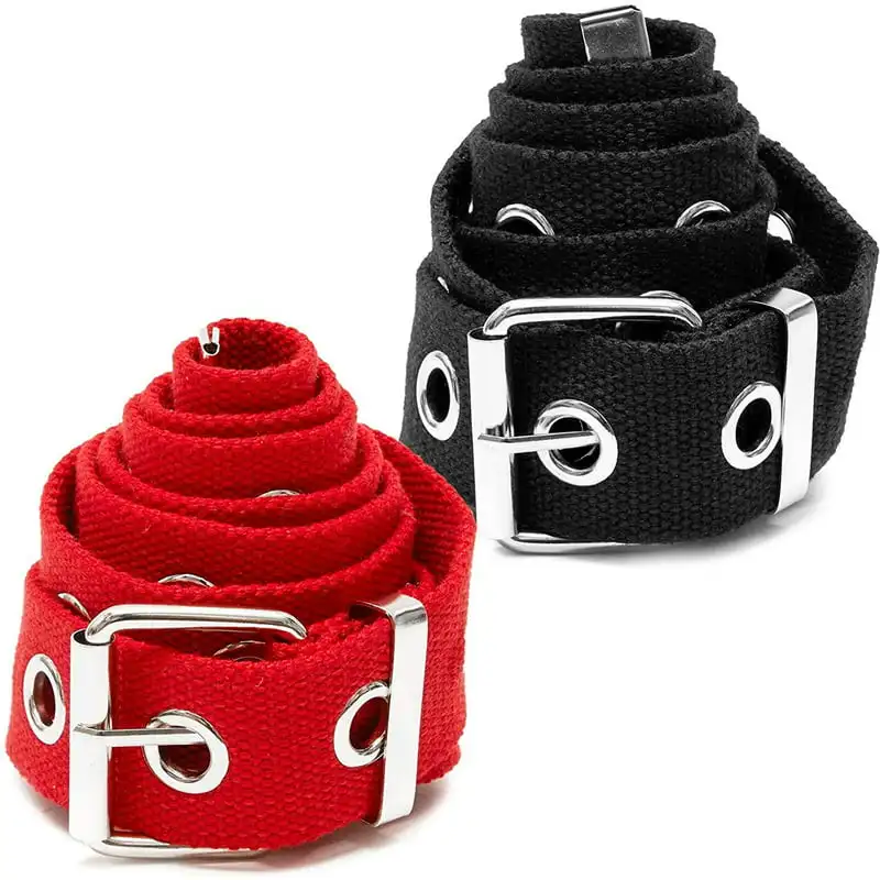 Canvas Grommet Belt for Men & Women with Studded Holes (51 x 1.5 inches, Black & Red)