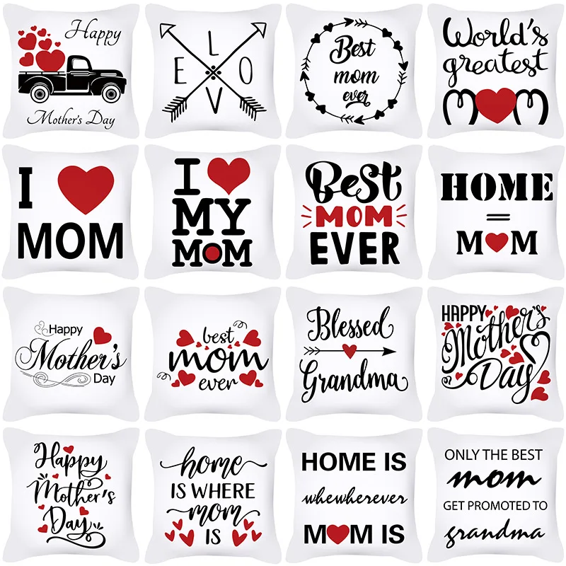 

Happy Mother Day Presents Cushion Cover Love Heart Letter Gifts Home Decorative Pillows Cover For Sofa Pillowcase Decoration