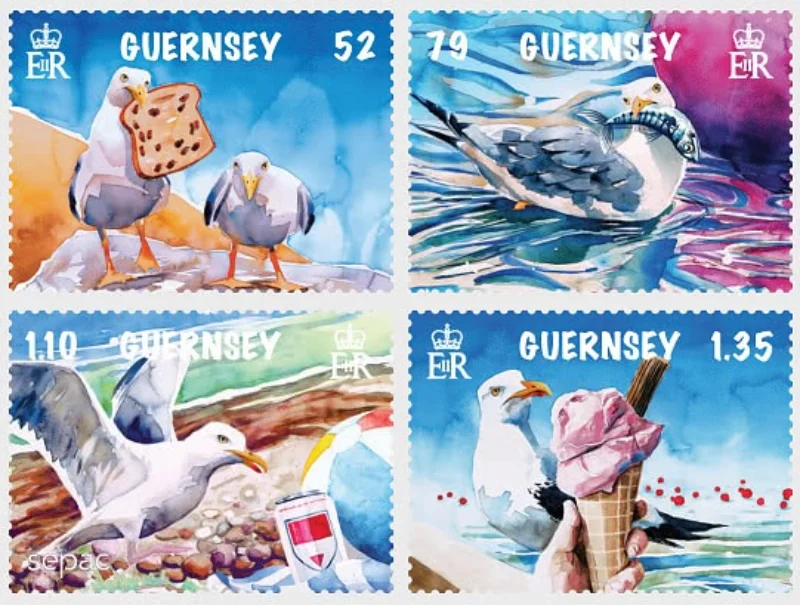 

4 шт., почтовая печать Guernsey, 2022, Bird and Sepac, настоящий оригинал, высокое качество, коллекция хорошего состояния