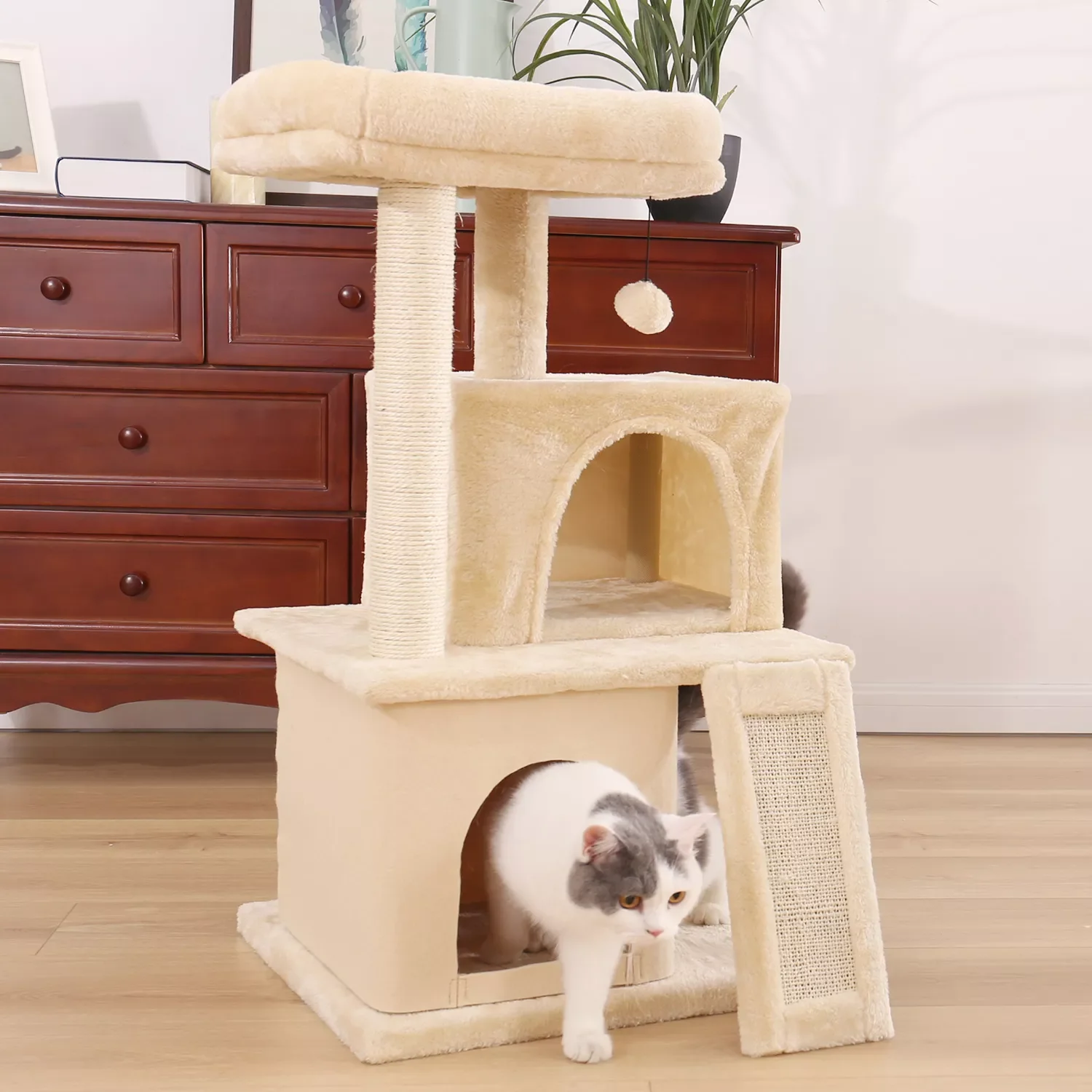 

2023New Domestic Delivery Cat Tree Luxury Cat Tower with Double Condos Spacious Perch Fully Wrapped Scratching Sisal Post and Re