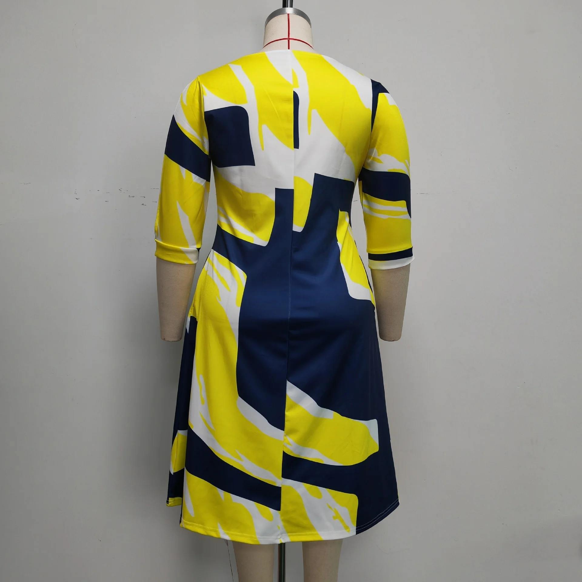 Plus Size Women Clothing Large Women's New Round Neck 3/4 Sleeve Pocket Dress Fashion Print Loose Casual Women's Dresses