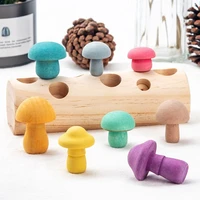 montessori wooden rainbow mushroom blocks toy for children educational learning size matching puzzle game baby growth gift