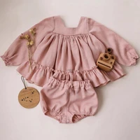 spring baby girls outfit newborn toddler child clothes set dresses ruffle long sleeve cotton linen infant romper bodysuit 6 36m