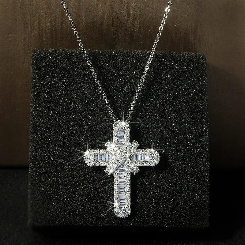 

100% 925 Silver Cross Pendants for Women Gemstone 2 Carats FL Diamond Bijoux Femme Silver 925 Jewelry Collares Mujer Bizuterias
