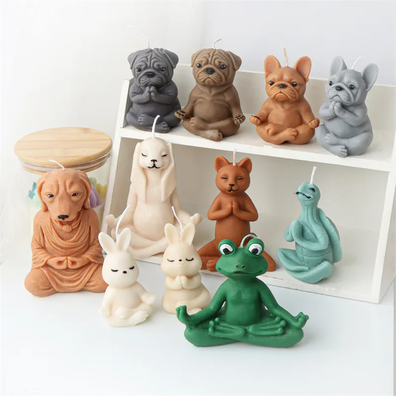 

3D Yoga Animal Silicone Candle Mold Cartoon Blessing Meditation Animal Mould Cute Bulldog Rabbit Frog Statue Art Gift Home Decor