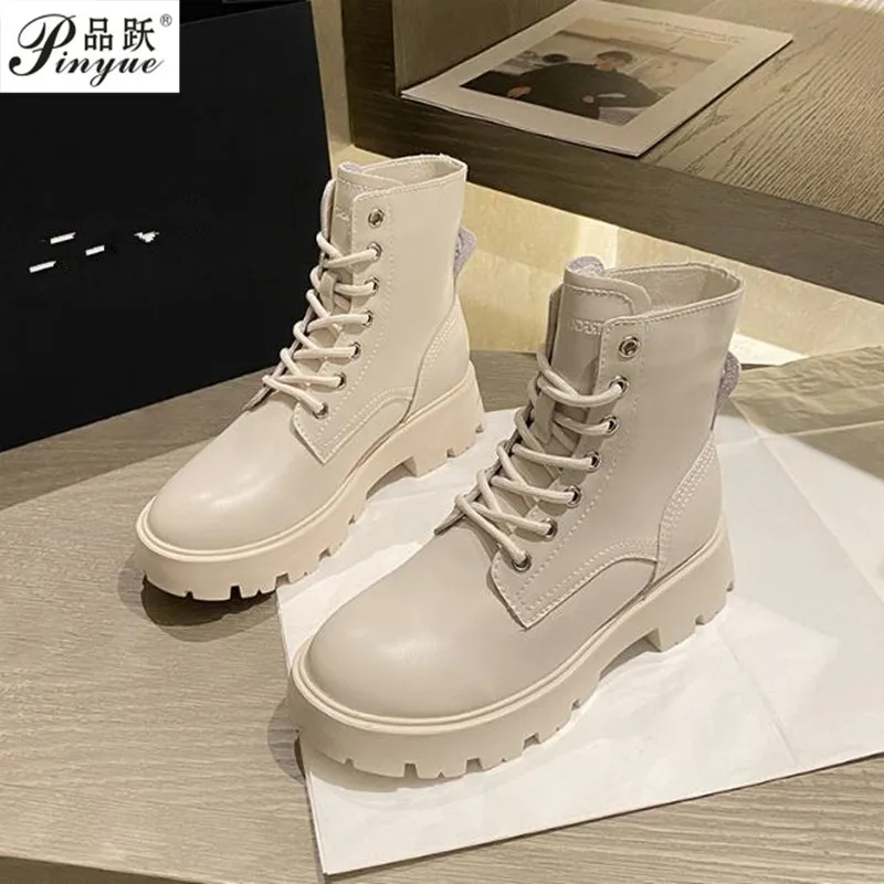 

British wind Martin boots women autumn winter new thick-soled leather fashion lacing short tube boots for women
