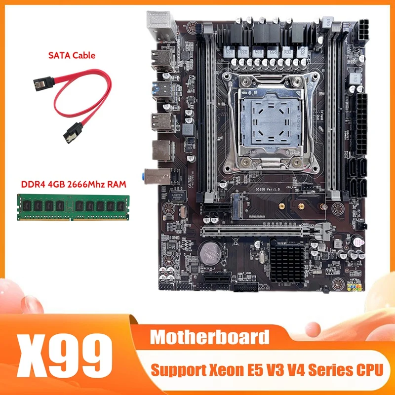 

X99 Motherboard LGA2011-3 Computer Motherboard Support Xeon E5 V3 V4 Series CPU With DDR4 4G 2666Mhz RAM+SATA Cable
