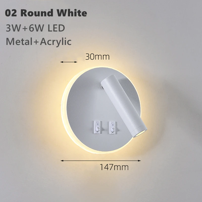 

Светодиодный настенный светильник с подсветкой, Вращающийся Регулируемый Точечный светильник с переключателем, бра для спальни, прикроватного столика, кабинета, светильник тения, 3 Вт, 6 Вт