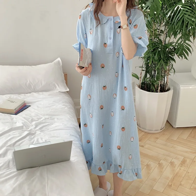 Летняя ночная рубашка с коротким рукавом и принтом клубники Женская домашняя