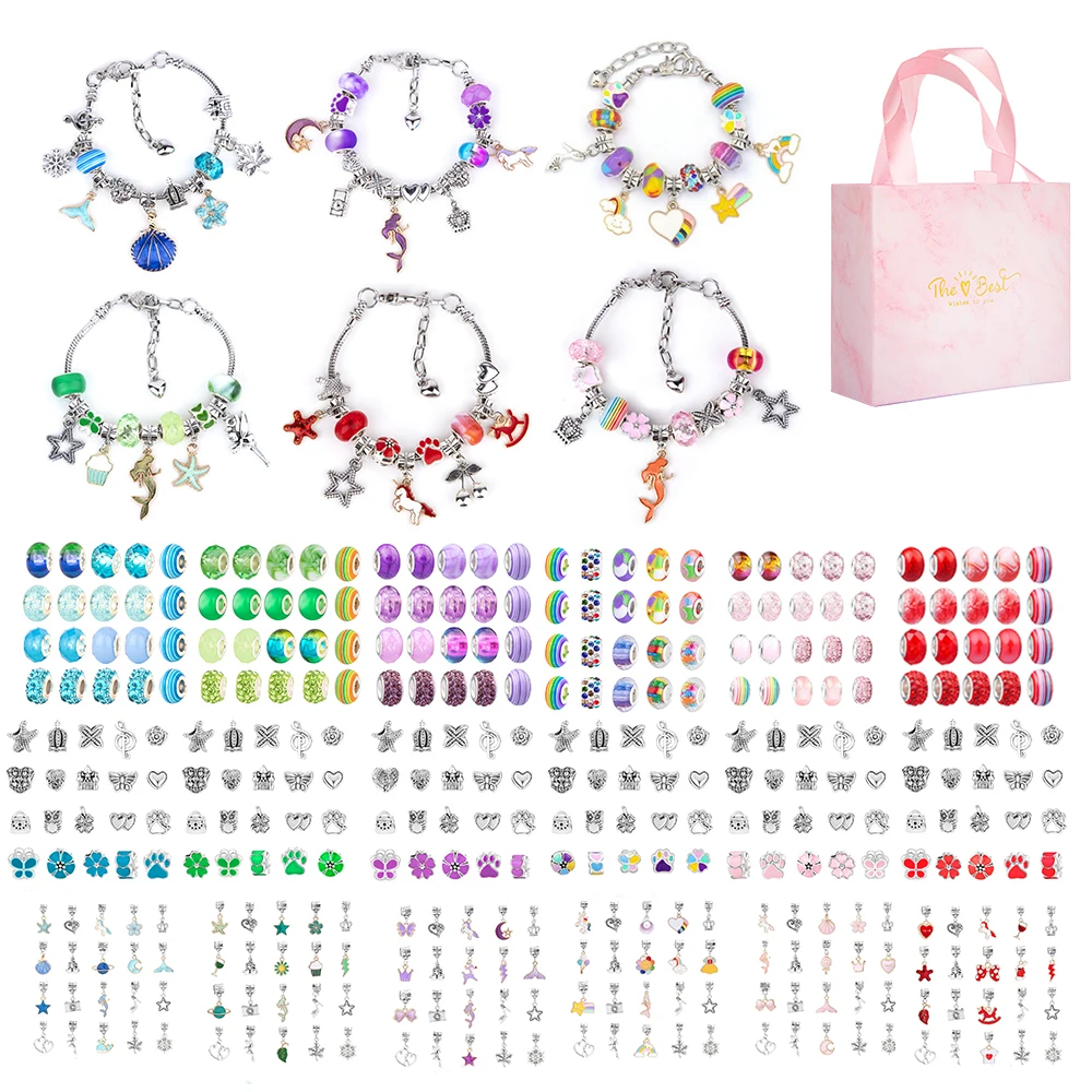 

New S925 Kids DIY Colorful Crystal Beaded Unicorn Bracelet Set Fit for Pandora Original Styling Link Making Fashion Jewelry