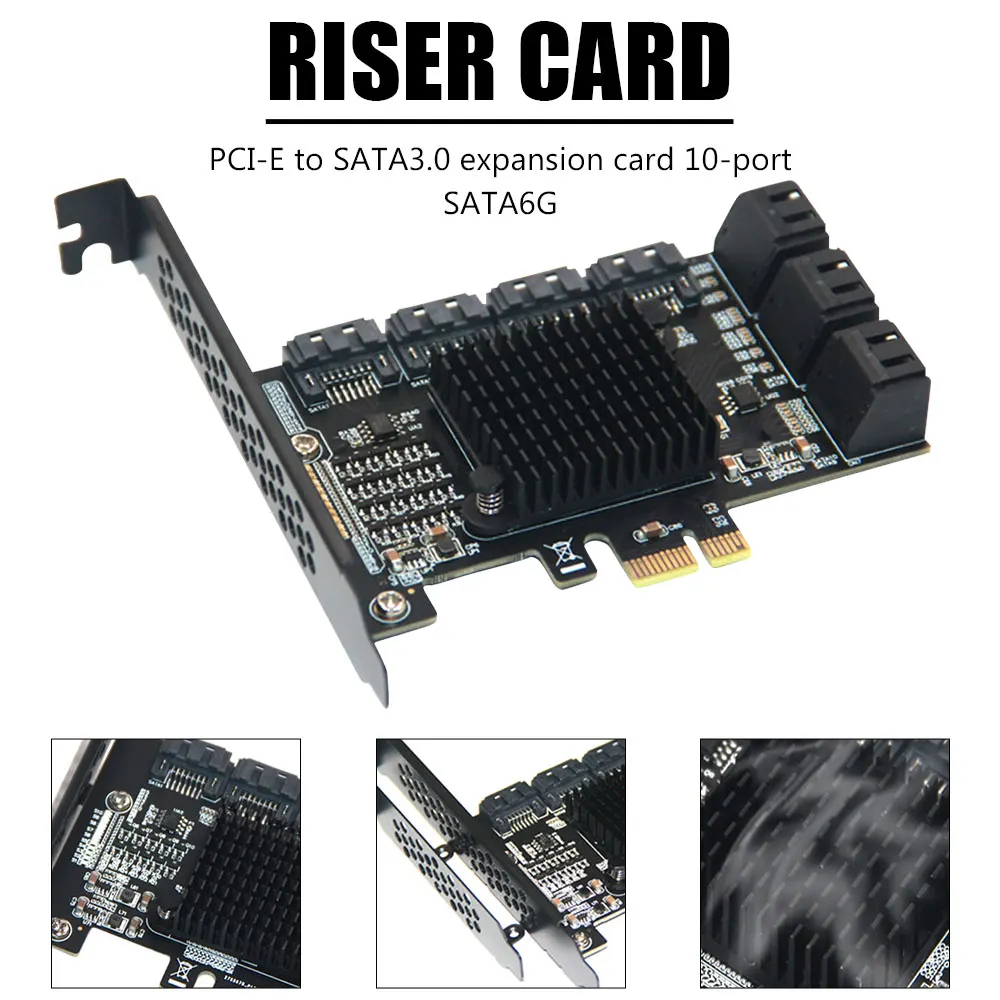 

SATA PCI-E Adapter PCI-E X4 to SATA 3.0 10 Ports 6G Interface Speed Expansion Card Controller for Desktop Computer PCIE X4