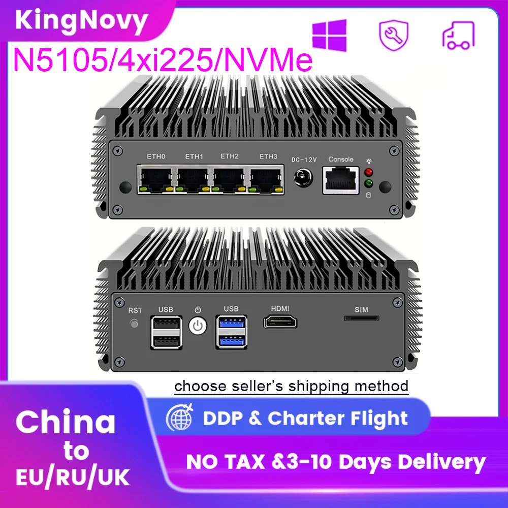 Solid 2.5G Soft Router 4 Intel i225-V B3 2500M LAN Fanless Mini PC Celeron N5105 pfSense Firewall Appliance OPNsense Proxmox