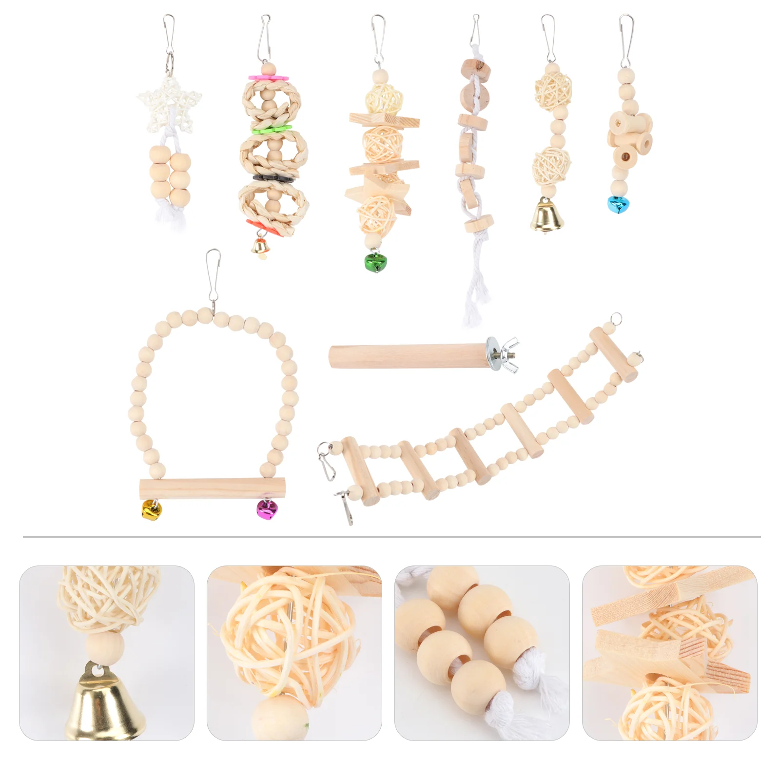 

Bird Parrot Hangingswing Cage Plaything Drawbridge Biting Pethammock Bell Ladder Cockatiels Bells Wood Perches Ladders Climbing