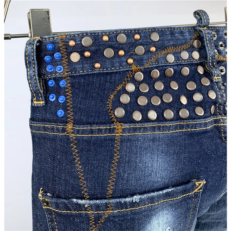 Брюки-Карандаш мужские стрейчевые рваные узкие байкерские черные джинсы штаны