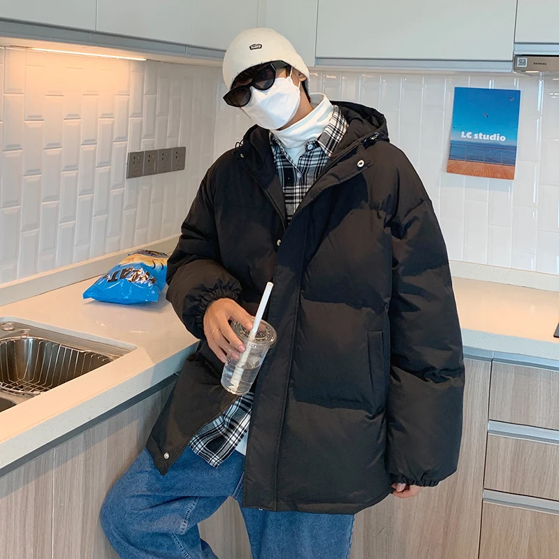 

Streetwear Harajuku Thick Warm Winter Parkas Men Solid Color Hooded Men's Winter Jacket Oversize Women's Winter Coats