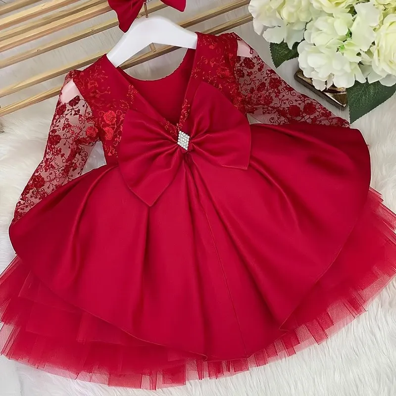 

Toddler Princess Dress Girls Clothes Spring Summer Kids Evevning Prom Lace Dress Newborns Birthday Party Long Sleeve Vestido 1-5