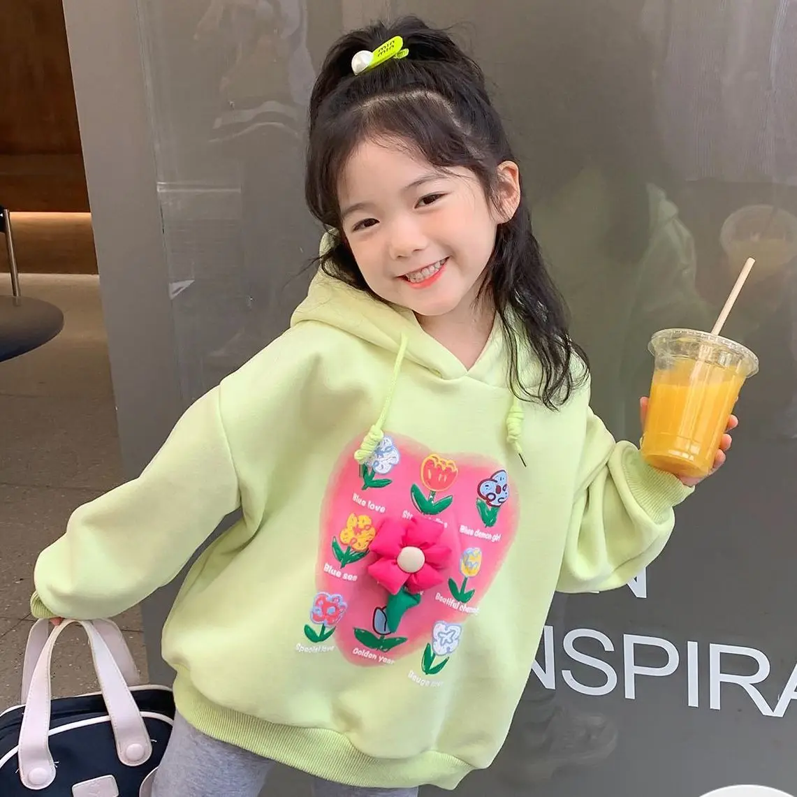 

Girls' Sweater Autumn Clothing New Fashionable Loose Children's Baby Autumn Thin Top Girl Hooded Clothes