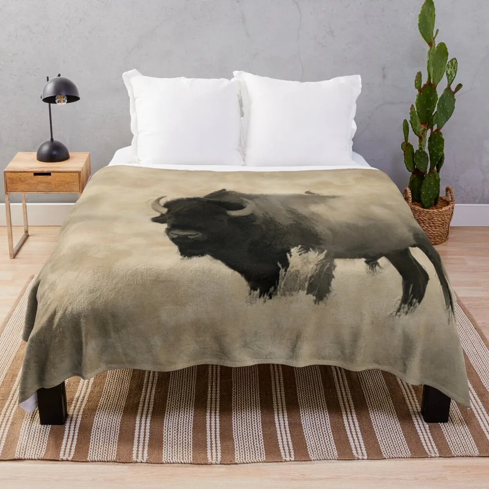 

American Buffalo-Plains Bison Throw Blanket Sofa Blanket With Tassels