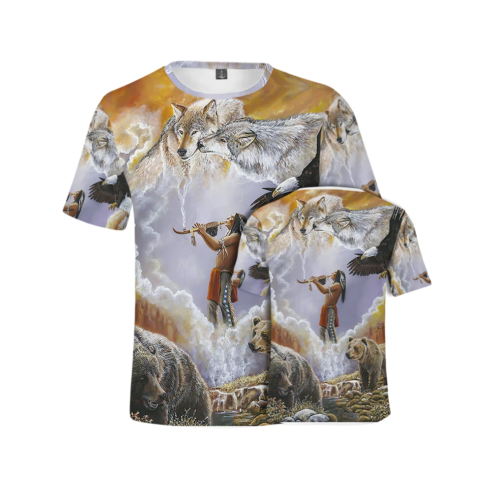 

Summer Indian Culture Art Print Short Sleeve T-Shirt Street Fashion Beach Hawaii Basic Crew Neck Men's Top
