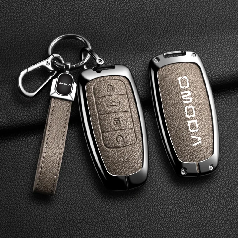 Фото Чехол для автомобильного ключа из цинкового сплава и кожи для Chery Omoda C5 E5 C9 Omoda 5 9 EV PHEV 7 8 Pro Plus 2025 – Аксессуары для ключей-брелоков №4
