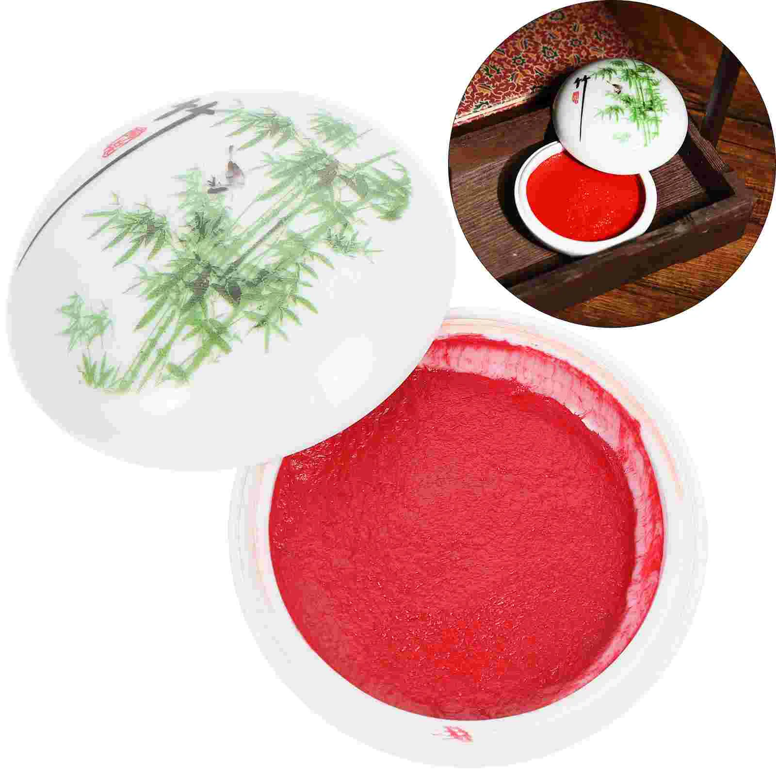 

Ink Pad Red Inkpad Container Portable Seal Vintage Case Porcelain Paste Calligraphy Accessory Ceramics Delicate Office