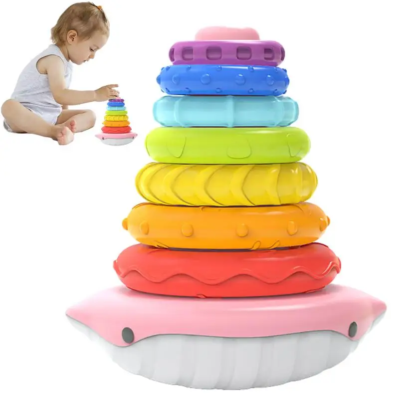 

Радужные штабелируемые кольца с 7 цветными кольцами, разноцветная Штабелируемая башня, Обучающие игрушки с 7 кольцами, раннее изучение сенсорных игрушек и музыки