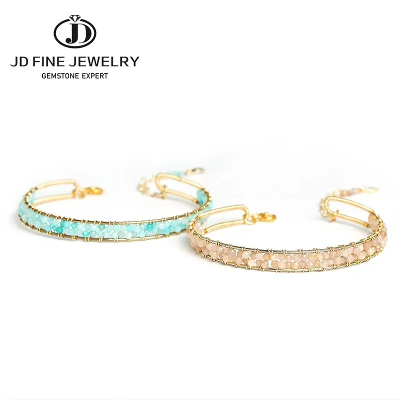 

JD 2mm Small Faceted Round Stone Beads Moonstone Golden Color Circle Bracelets Party /Wedding Luxury Gift Handwork