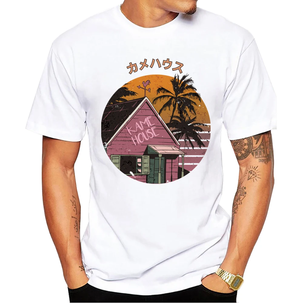 Teehub O-Ausschnitt Kurzarm japanische männliche Tops Hattori Hanzo Streetwear Vintage Kame House Print Herren T-Shirt Herren Kleidung – Detail 1