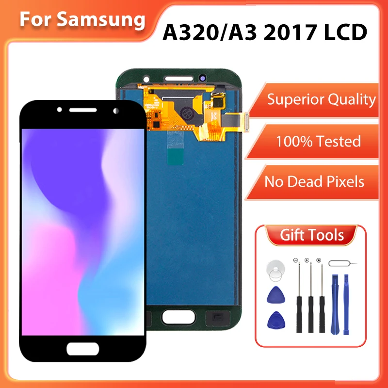 ЖК-дисплей 4,7 дюйма для Samsung Galaxy A320 A3 2017, сенсорная панель, дигитайзер в сборе, экран A320F, бесплатная доставка с инструментами, 1 шт.