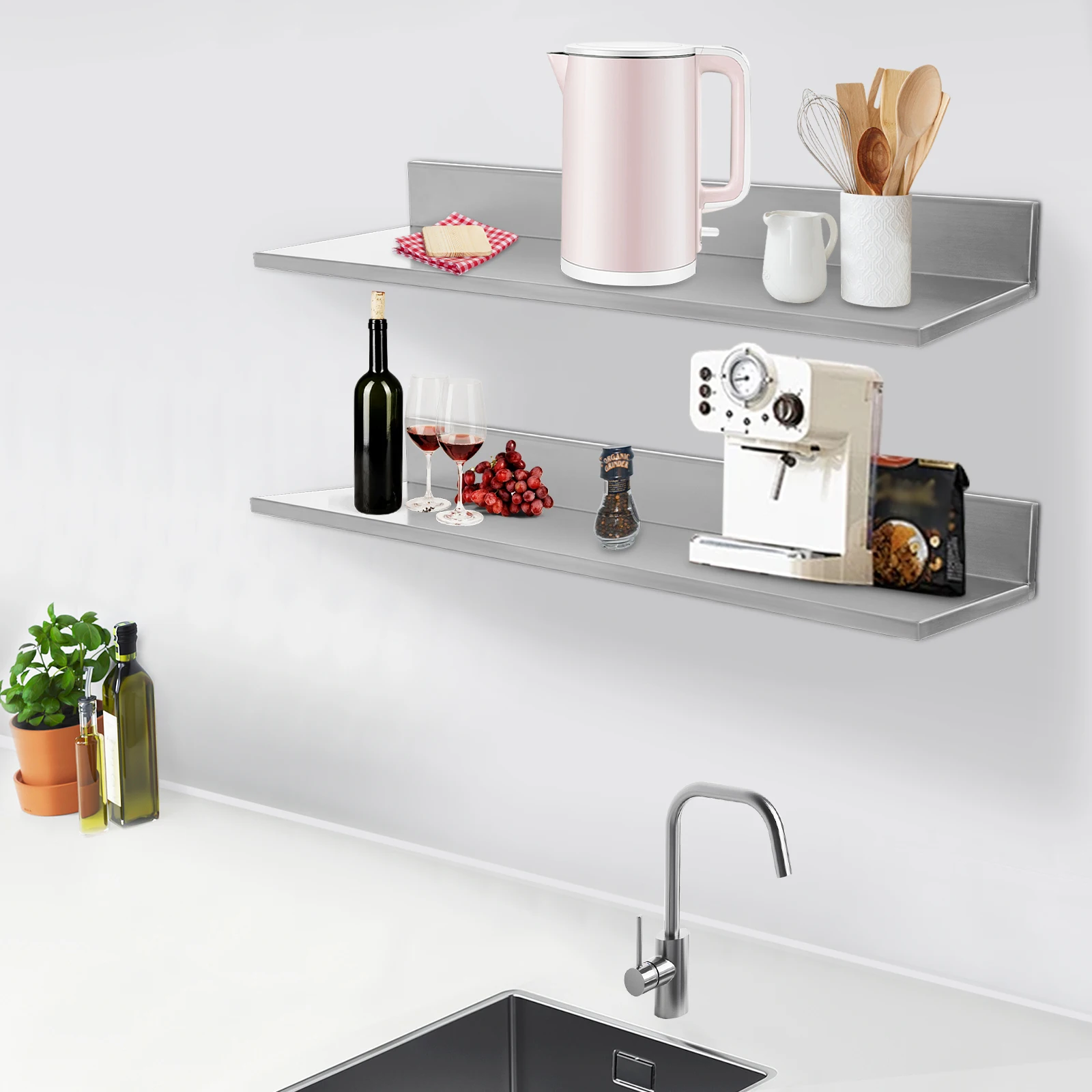 Серебряный стеллаж для хранения 2 шт. настенный из нержавеющей стали