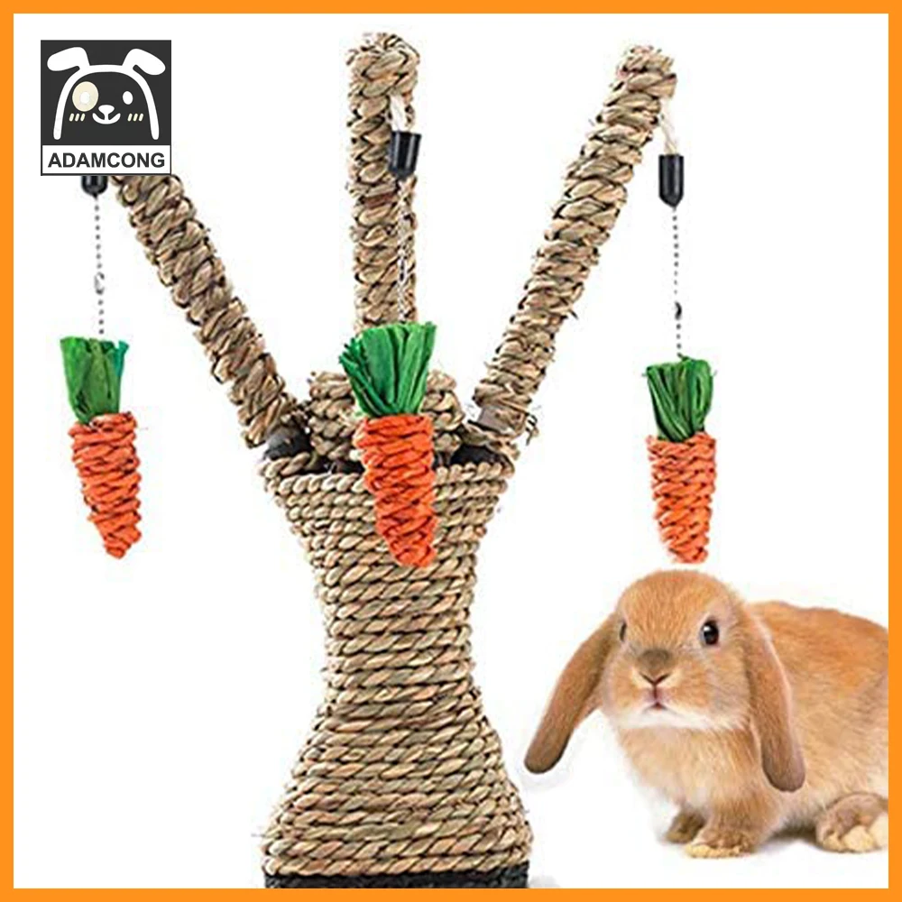 

Hamiledyi Pet Rabbit Toy Tree Bunny Fun Chew Toy Rattan Grass Scratcher Climbing Tree Play Carrot Toy for Small Animal