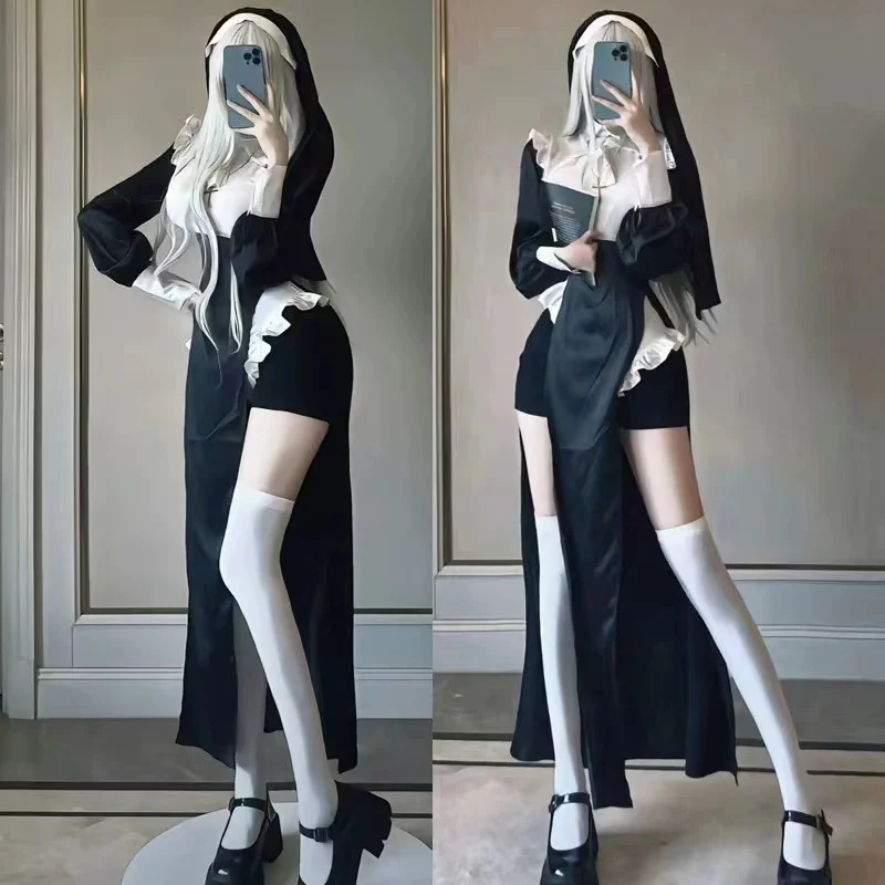 

Anime Sexy Nuns Original Design Cosplay Chowbie Uniform Black Sexy Dress Large Size Halloween Costumes for Women