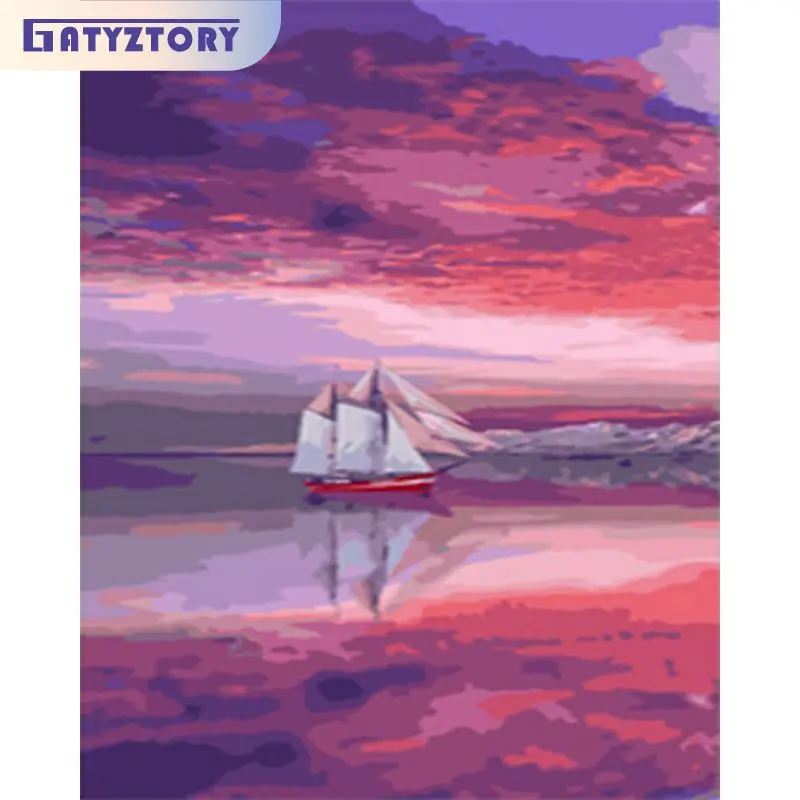 

GATYZTORY Painting By Numbers Frame Coloring By Numbers Sailboat Sunset On Sea Pictures On Numbers Wall Decors On Canvas Gift